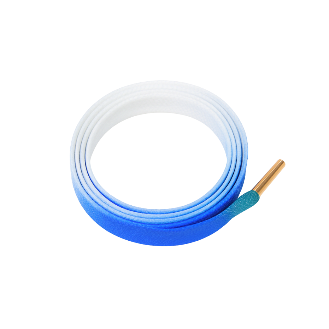 white - blue - green gradient shoelaces shown on a white background