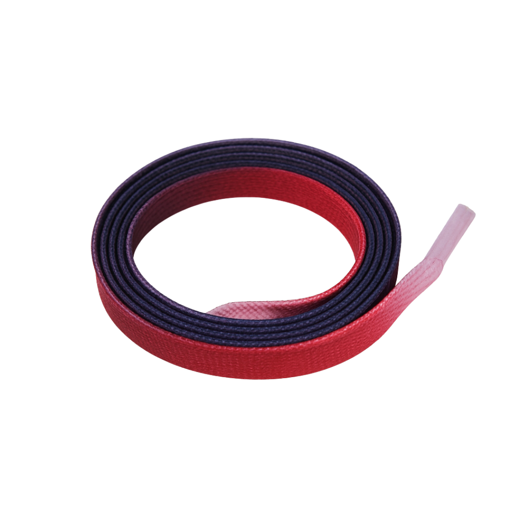 Red - Purple - Light Pink Gradient shoelaces on a white background.