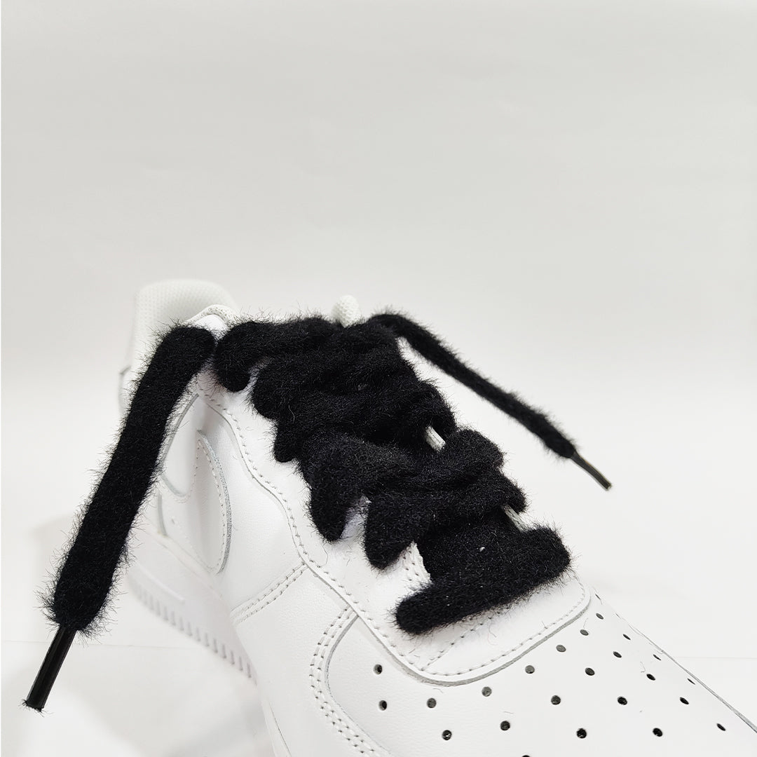 COZY FUZZY BLACK SHEEP FAT LACES BY KNOTTY