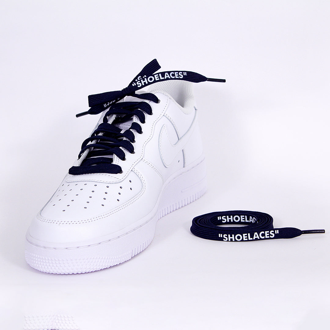 Navy Blue Off-White Style “SHOELACES” for Sneakers – Premium Flat Laces by KNOTTY