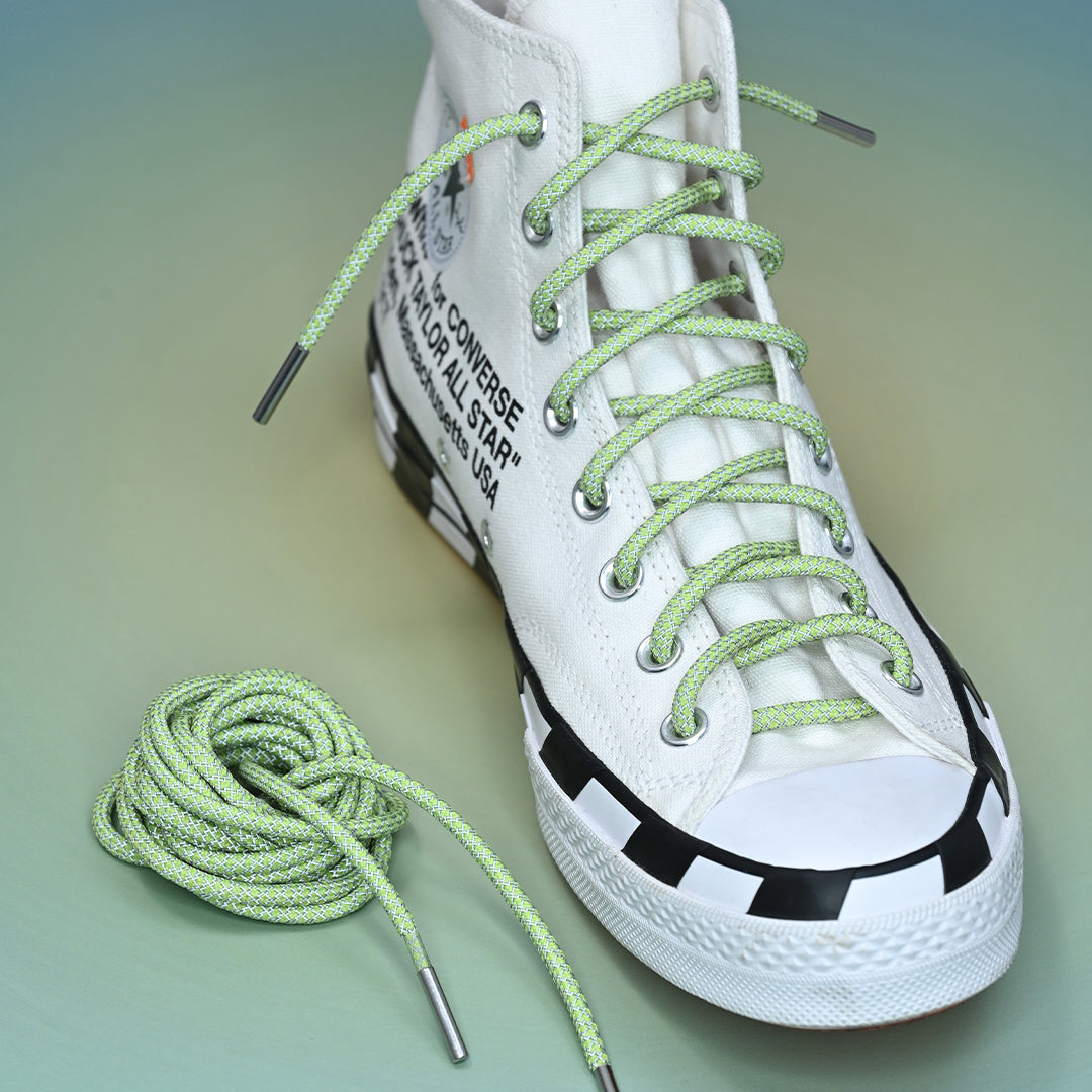 Candy Apple Green Reflective Shoelaces Yeezy Laces, Nike Laces By KNOTTY